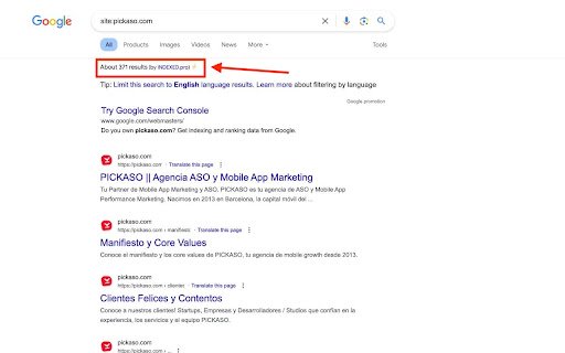 Show number of results and indexed pages on Google SERP (for SEO)  from Chrome web store to be run with OffiDocs Chromium online