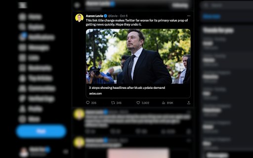Show Titles In X (formerly Twitter) Links  from Chrome web store to be run with OffiDocs Chromium online