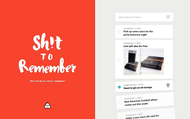 Sh!t to Remember  from Chrome web store to be run with OffiDocs Chromium online