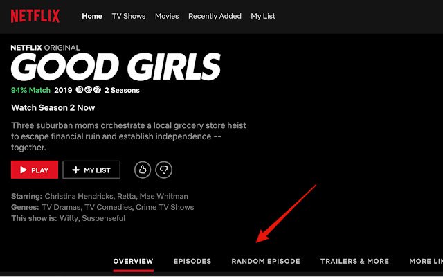 El botón de episodio aleatorio de ShuffleFlix Netflix de la tienda web de Chrome se ejecutará con OffiDocs Chromium en línea