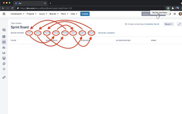 Chrome ウェブストアから Jira クイック フィルターとスイムレーンをシャッフルし、OffiDocs Chromium オンラインで実行する