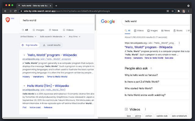 OffiDocs Chromium オンラインで実行する Chrome ウェブストアからの横並び検索