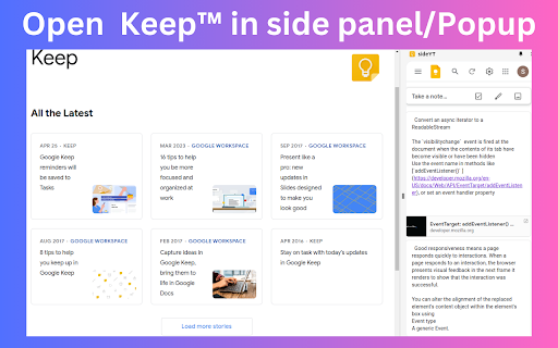 sideKeep open Keep in side panel/popup  from Chrome web store to be run with OffiDocs Chromium online