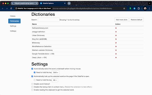 SidePal: Your Language and AI Ally in Side Panel  from Chrome web store to be run with OffiDocs Chromium online