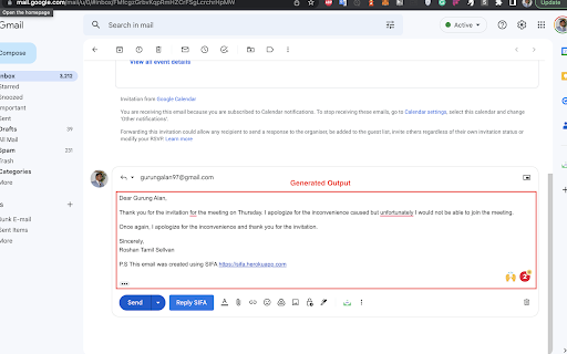 SIFA Reply  from Chrome web store to be run with OffiDocs Chromium online