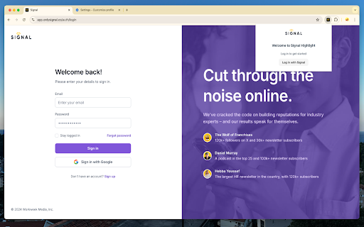 Signal Highlight from Chrome web store to be run with OffiDocs Chromium online Signal Highlight from Chrome web store to be run with OffiDocs Chromium online