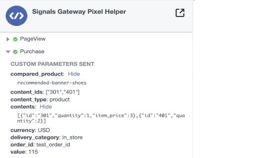 Signals Gateway Pixel Helper  from Chrome web store to be run with OffiDocs Chromium online