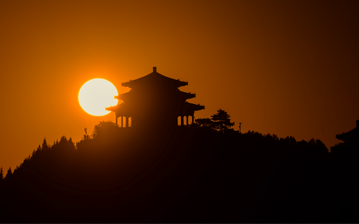 Silhouetted Pagoda Sunrise  from Chrome web store to be run with OffiDocs Chromium online