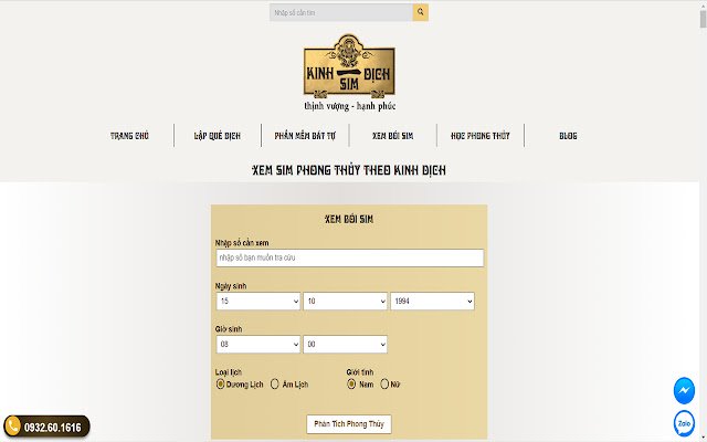 Sim phong thủy Sim Kinh Dịch  from Chrome web store to be run with OffiDocs Chromium online