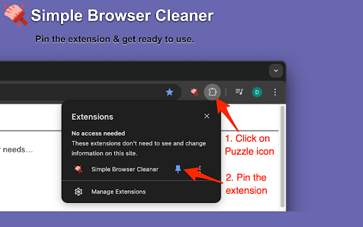 Simple Browser Cleaner  from Chrome web store to be run with OffiDocs Chromium online