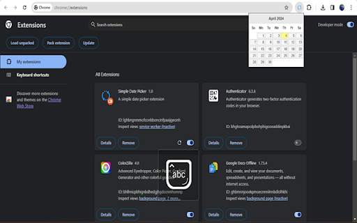 Simple Date Picker  from Chrome web store to be run with OffiDocs Chromium online