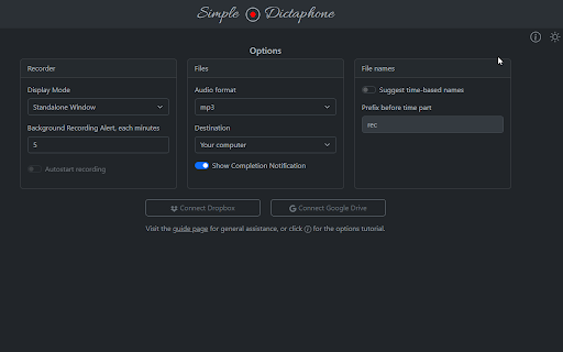 Simple Dictaphone  from Chrome web store to be run with OffiDocs Chromium online