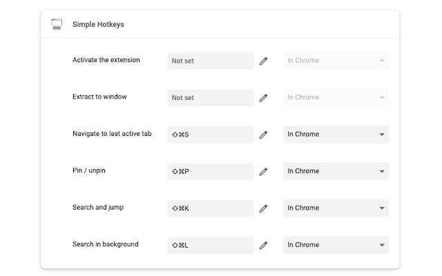 Simple Hotkeys  from Chrome web store to be run with OffiDocs Chromium online