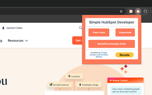 Simple HubSpot Developer Extension  from Chrome web store to be run with OffiDocs Chromium online