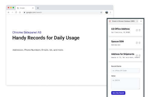 Simple In Browser Database (SIBD)  from Chrome web store to be run with OffiDocs Chromium online