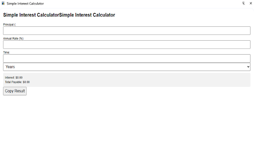 Simple Interest Calculator  from Chrome web store to be run with OffiDocs Chromium online
