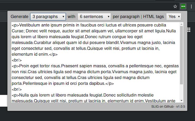 Simple Lorem Ipsum Generator  from Chrome web store to be run with OffiDocs Chromium online