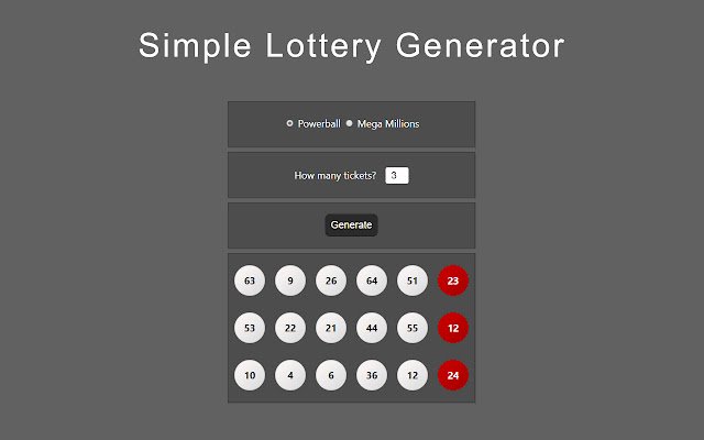 Simple Lottery Generator จาก Chrome เว็บสโตร์ที่จะรันด้วย OffiDocs Chromium ออนไลน์