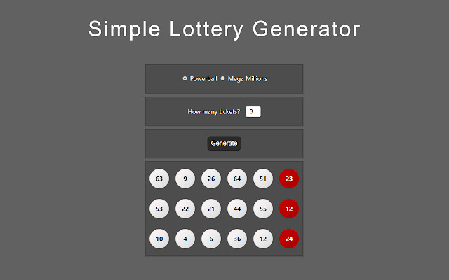 Simple Lottery Generator จาก Chrome เว็บสโตร์ที่จะรันด้วย OffiDocs Chromium ออนไลน์