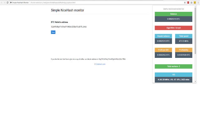 Простой NiceHash Monitor из интернет-магазина Chrome для работы с OffiDocs Chromium онлайн