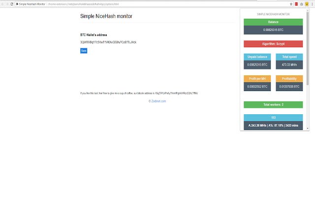 Simple NiceHash Monitor dari toko web Chrome untuk dijalankan dengan OffiDocs Chromium online