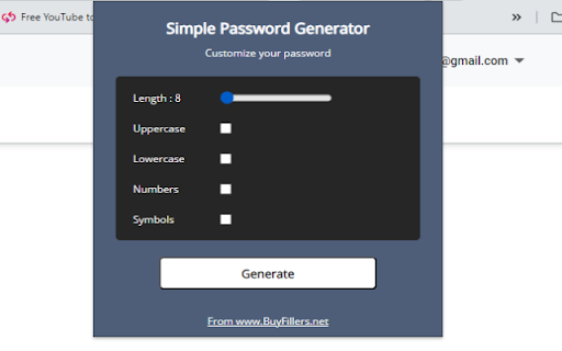 Simple Password Generator  from Chrome web store to be run with OffiDocs Chromium online