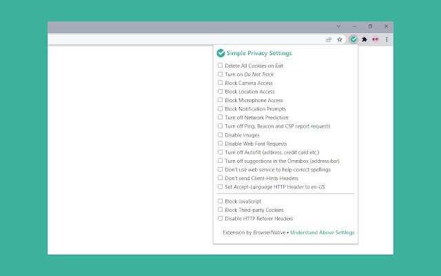 إعدادات الخصوصية البسيطة من متجر Chrome الإلكتروني ليتم تشغيلها مع OffiDocs Chromium عبر الإنترنت