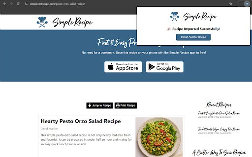 Simple Recipe  from Chrome web store to be run with OffiDocs Chromium online
