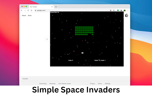 Simple Space Invaders  from Chrome web store to be run with OffiDocs Chromium online