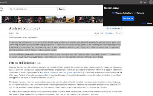 SimpleSummary  from Chrome web store to be run with OffiDocs Chromium online