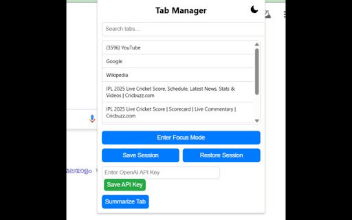 Simple Tab Manager  from Chrome web store to be run with OffiDocs Chromium online