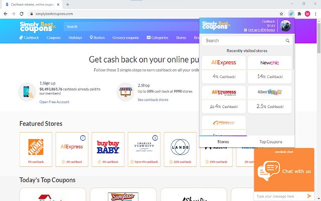 Simply Best Coupons Cashback en coupons uit de Chrome-webwinkel voor gebruik met OffiDocs Chromium online