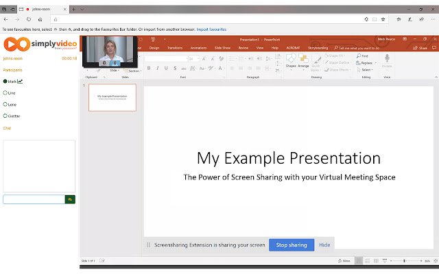 SimplyVideo Screensharing Extension  from Chrome web store to be run with OffiDocs Chromium online
