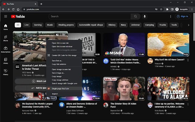 Single Page YouTube  from Chrome web store to be run with OffiDocs Chromium online