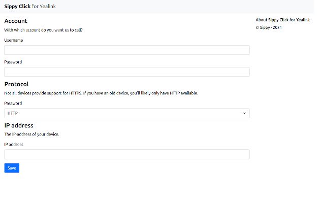 Sippy Click for Yealink  from Chrome web store to be run with OffiDocs Chromium online