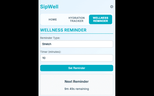 SipWell: Water Tracker  Break Timer  from Chrome web store to be run with OffiDocs Chromium online