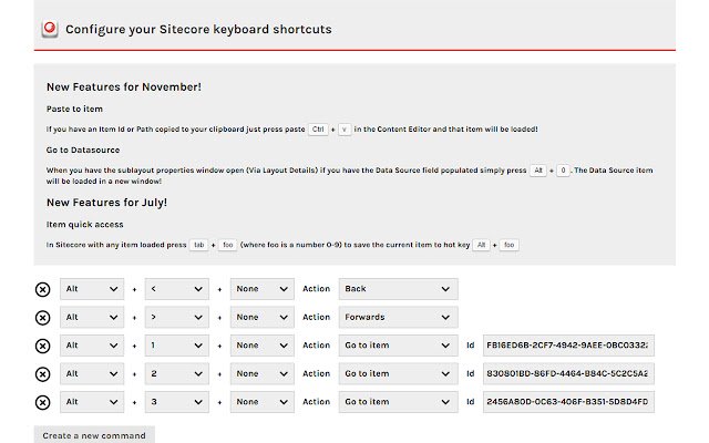 Sitecore keyboard shortcuts  from Chrome web store to be run with OffiDocs Chromium online