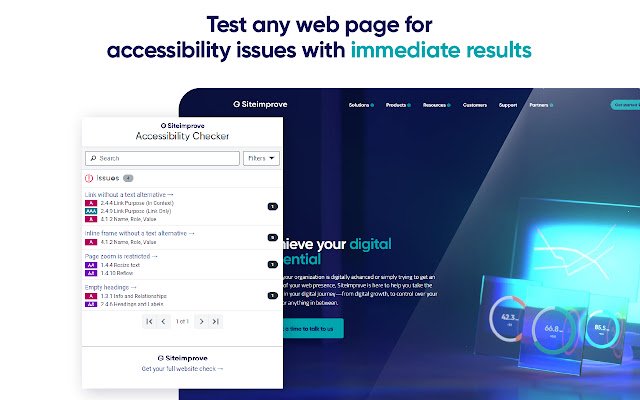 Siteimprove Accessibility Checker de Chrome web store se ejecutará con OffiDocs Chromium en línea