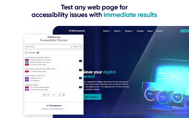 Chrome ウェブストアの Siteimprove アクセシビリティ チェッカーを OffiDocs Chromium オンラインで実行する