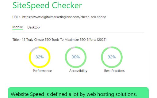 SiteSpeed Checker  from Chrome web store to be run with OffiDocs Chromium online