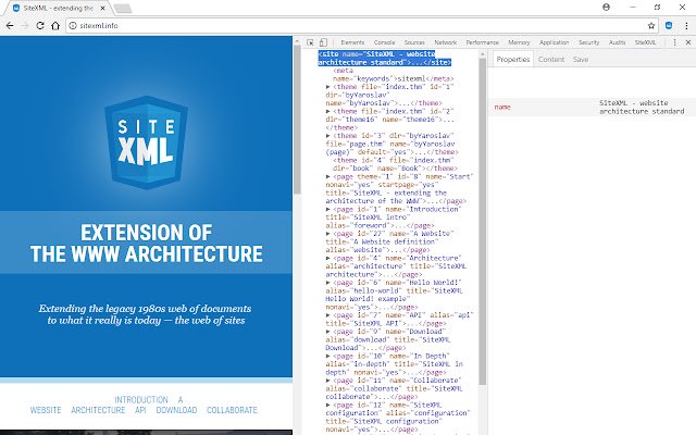 SiteXML-ontwikkelaarstools van de Chrome-webwinkel om te worden uitgevoerd met OffiDocs Chromium online