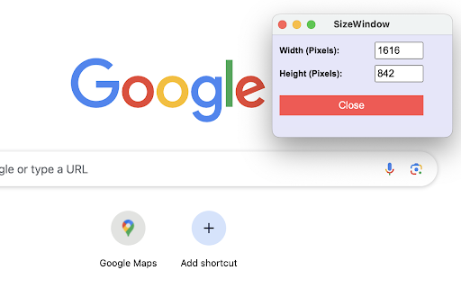 SizeWindow  from Chrome web store to be run with OffiDocs Chromium online