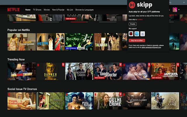 Skipp Skip Netflix, Prime, Intros Hotstar de la boutique en ligne Chrome à exécuter avec OffiDocs Chromium en ligne