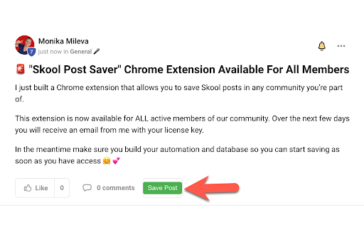 Skool Post Saver  from Chrome web store to be run with OffiDocs Chromium online