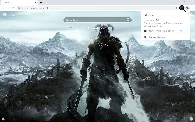 Skyrim HD Wallpapers Bagong Tab mula sa Chrome web store na tatakbo sa OffiDocs Chromium online