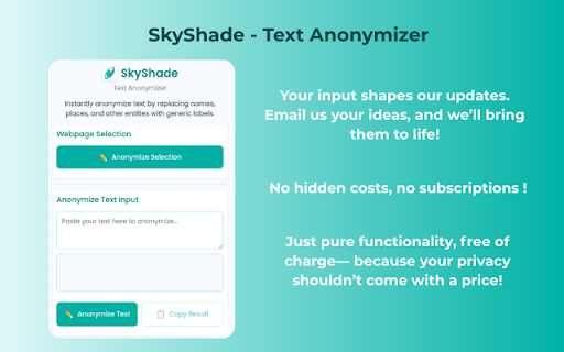 SkyShade Text Anonymizer  from Chrome web store to be run with OffiDocs Chromium online