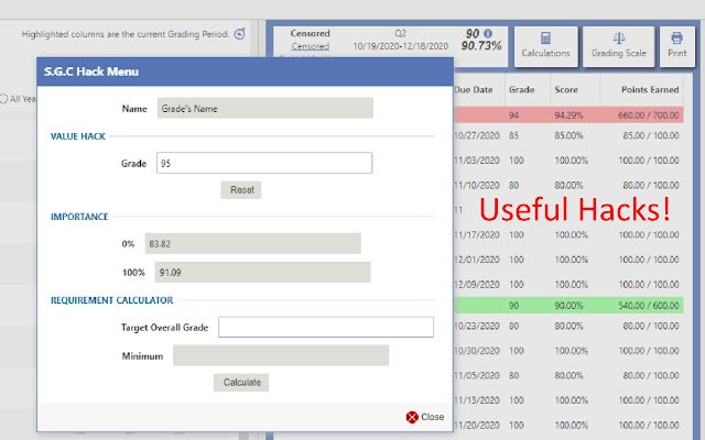 OffiDocs Chromiumオンラインで実行されるChrome WebストアのSkyward Grade Calculator