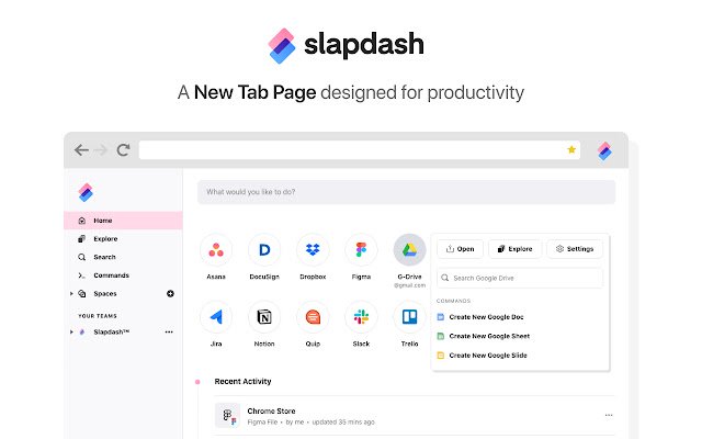 Slapdash New Tab  from Chrome web store to be run with OffiDocs Chromium online