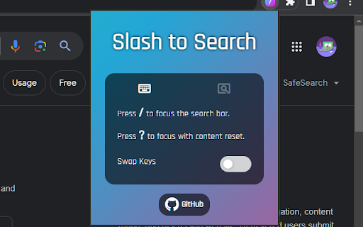 Slash to Search  from Chrome web store to be run with OffiDocs Chromium online
