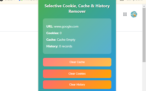 Slective Cache, Cookie and History Cleaner  from Chrome web store to be run with OffiDocs Chromium online
